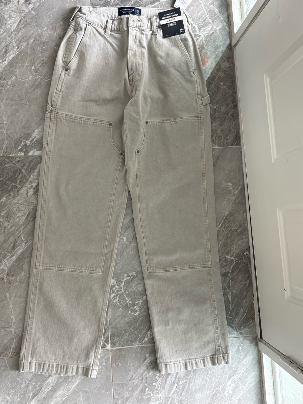Abercrombie Mens Light Gray Baggy Denim Workwear Pants 28x34